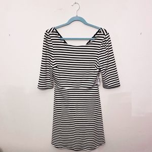 Women's 3/4 Sleeved A-Line Dress Black/White Striped Size L